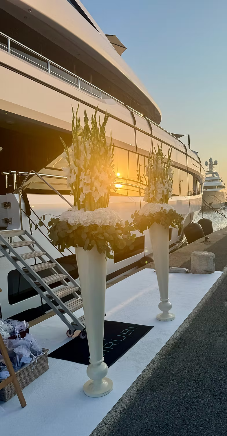 Elegant yacht deck welcome for a private Miami catering experience